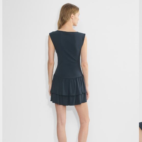 Aritzia Drop Waist Mini Dress Wilfred GoodLux Bloomsbury Dress Night Navy Large - Picture 5 of 12